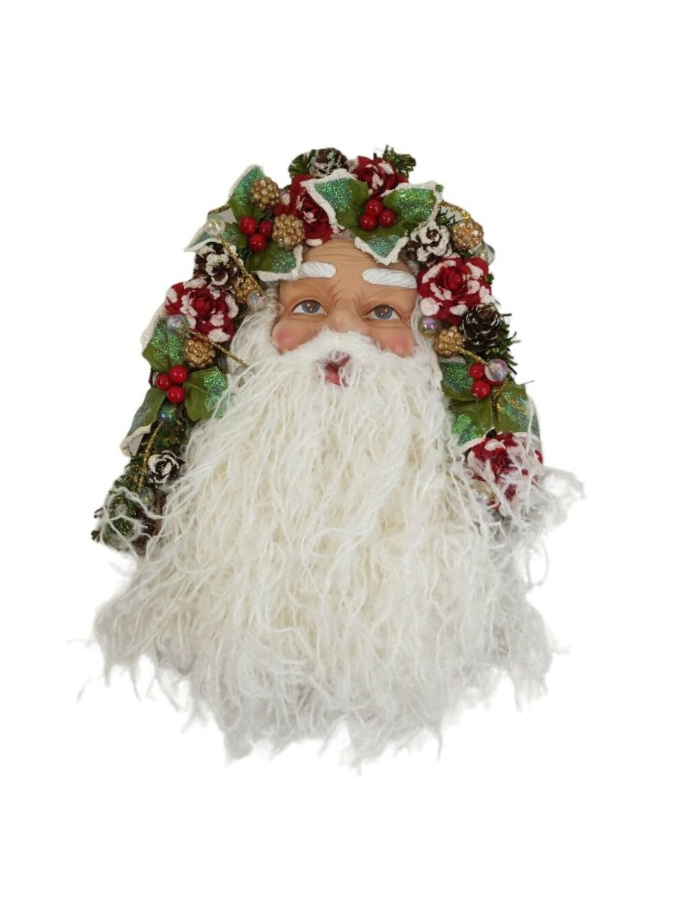 Christmas Santa Head Door Wall Hanging Yarn String Beard 11"